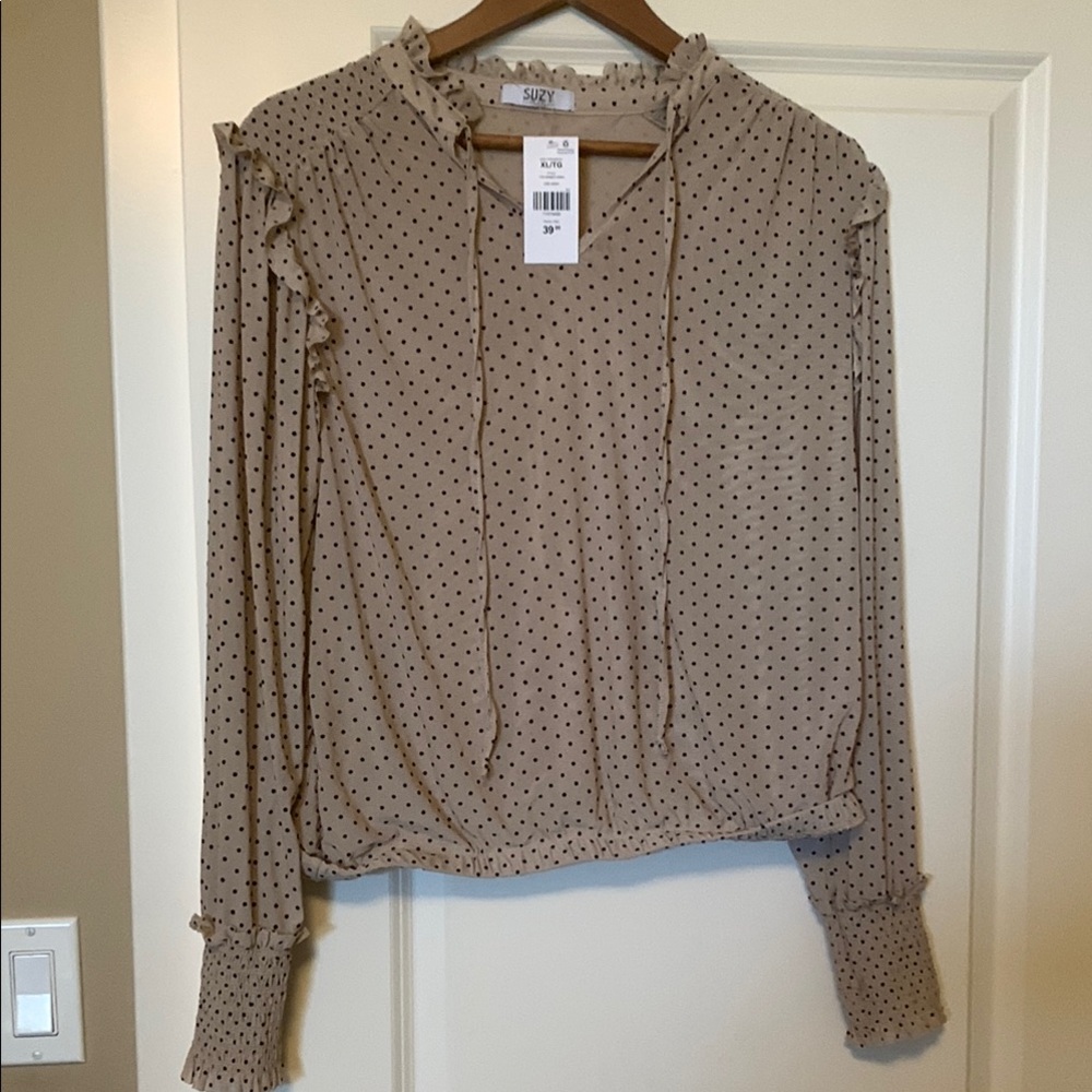 Savvy Tan Polka Dot Women's Top
